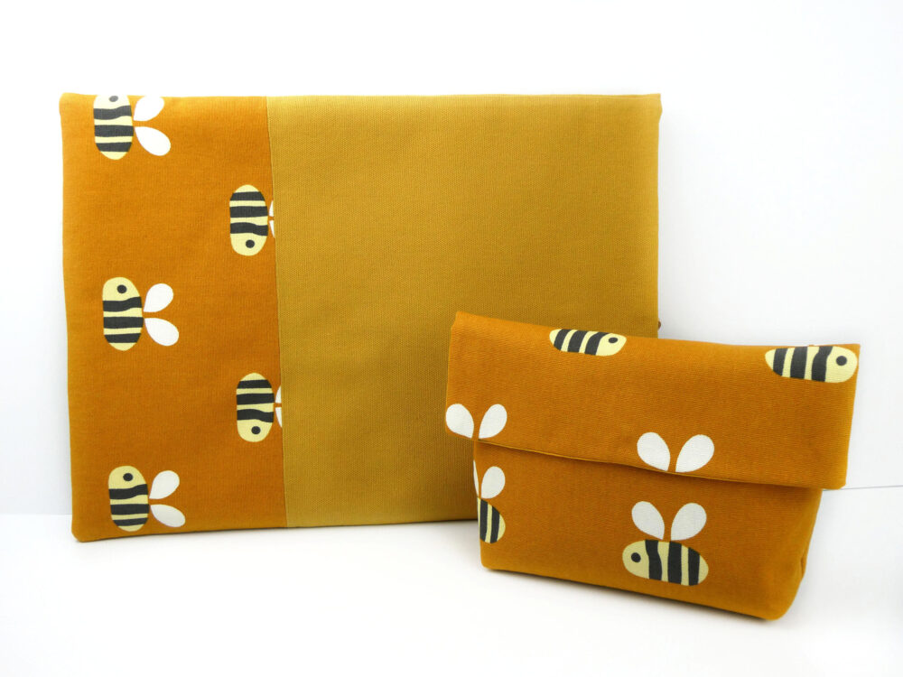 Yellow Robin Laptop Sleeve Plus a Tech Organiser Pouch Australian Handmade Honey Bees