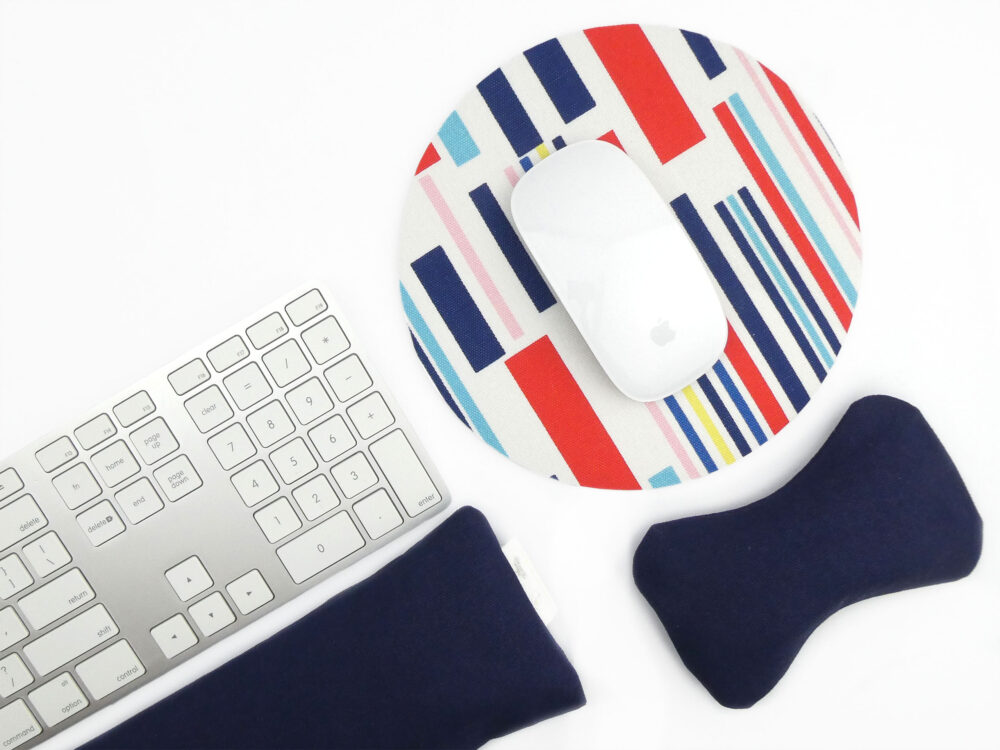 Yellow Robin Ergonomic Wrist Rests Navy Ribbons