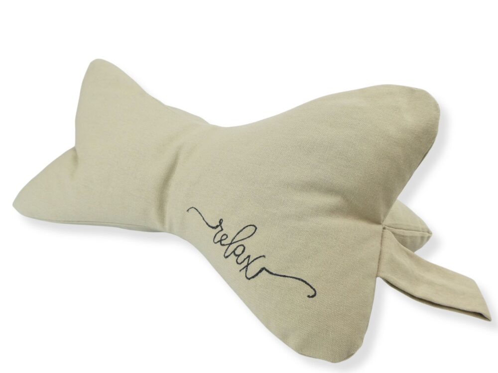Beige: Natural Filled Neck Support Pillow Embroidered Relax