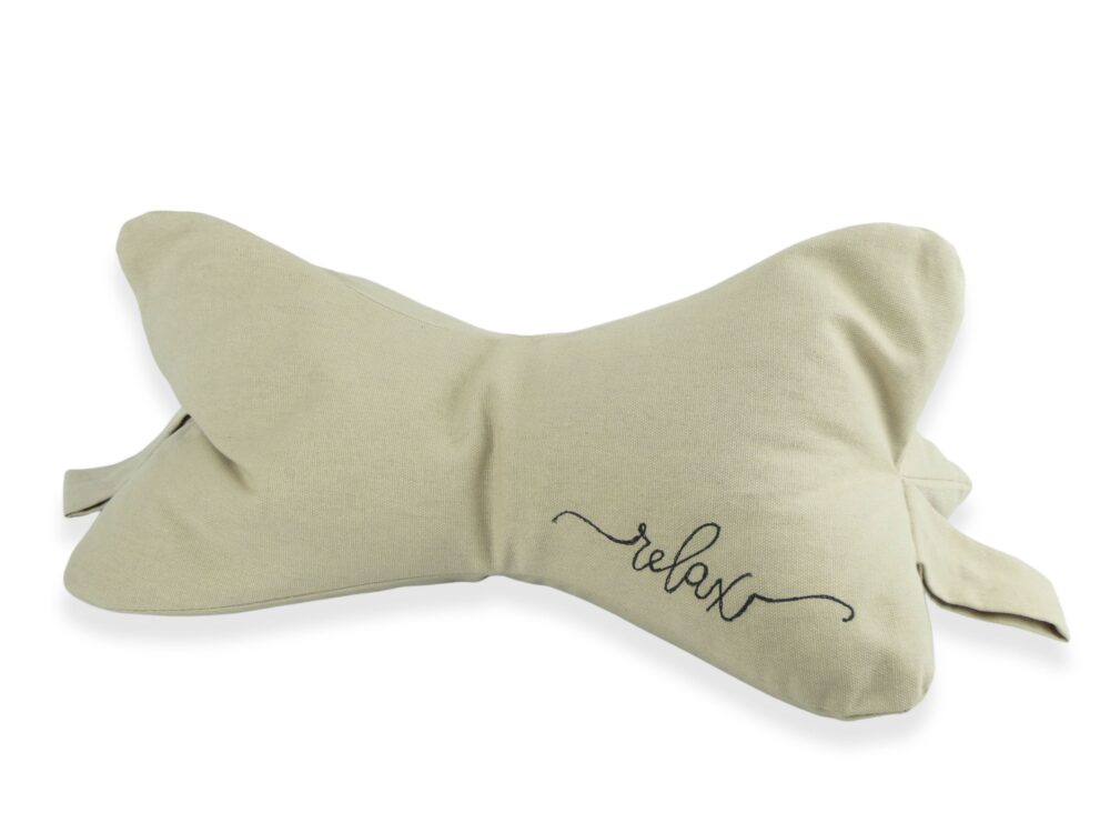 Beige: Natural Filled Neck Support Pillow Embroidered Relax - Image 2