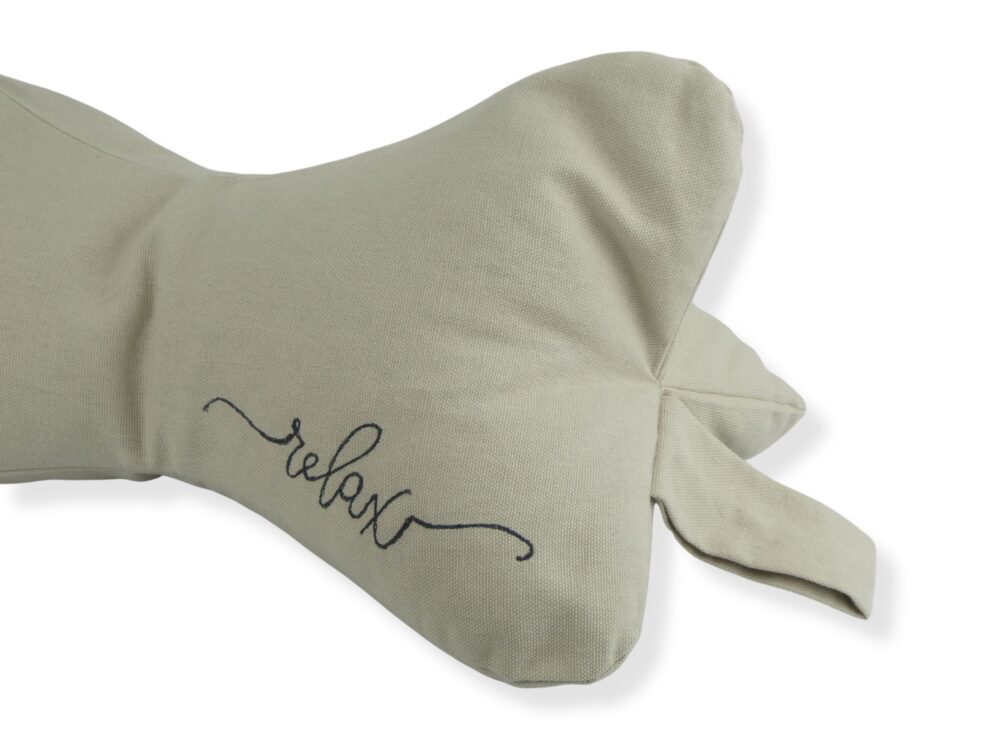 Beige: Natural Filled Neck Support Pillow Embroidered Relax - Image 3