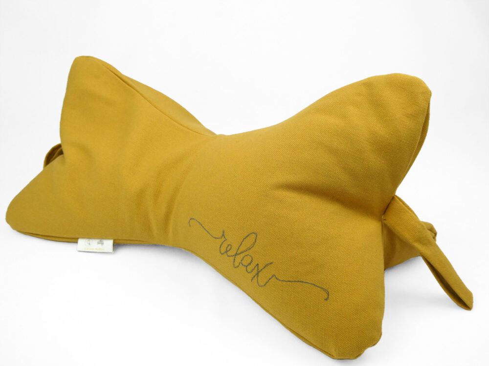 Yellow: Natural Filled Neck Support Pillow Embroidered Relax